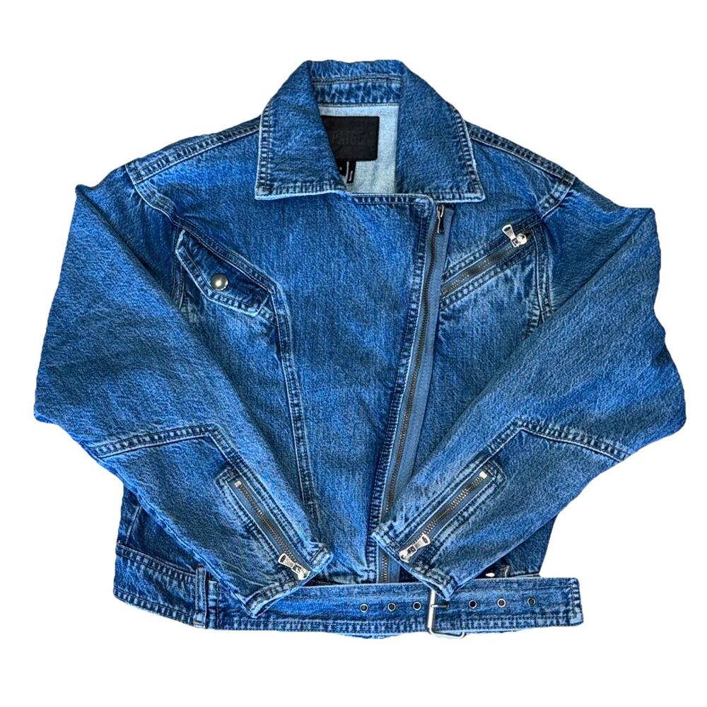 PAIGE SIVAN WOMENS STOKER DENIM MOTO JACKET SMALL